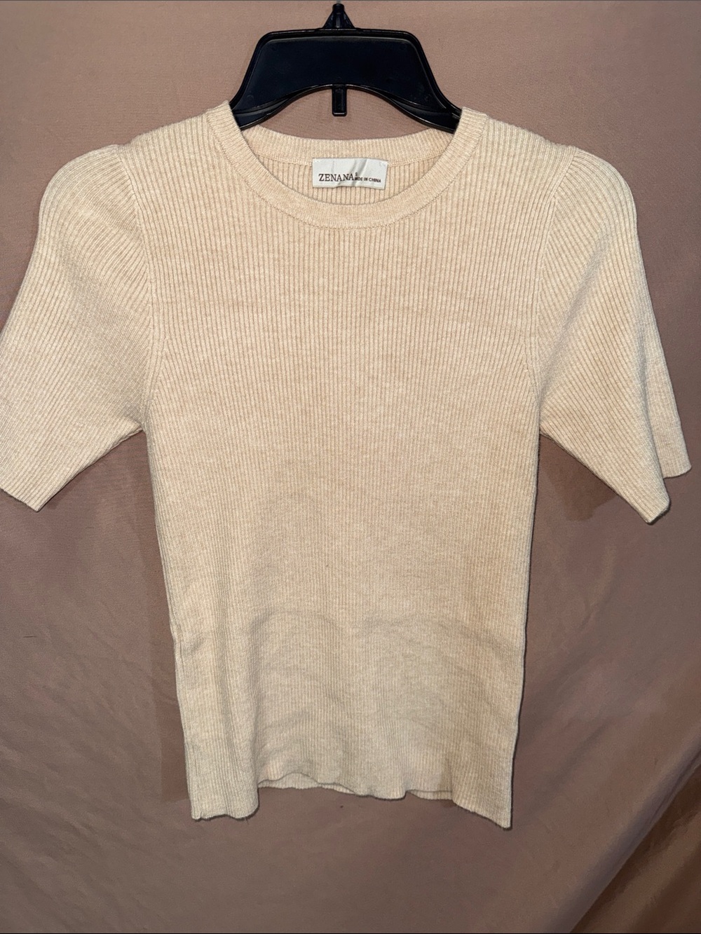 NWT Women’s Zenana Outfitters Cream Ribbed Crewneck Sweater Tee Small